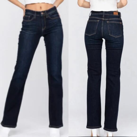 Judy Blue Denim - Judy Blue Jeans Womens 32 Mid Rise Whiskered Bootcut Western Stretch Dark Wash